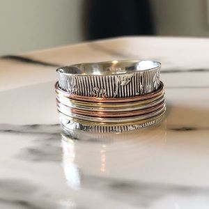🆕 Ring Spinner Sterling Silver Tri-Tone